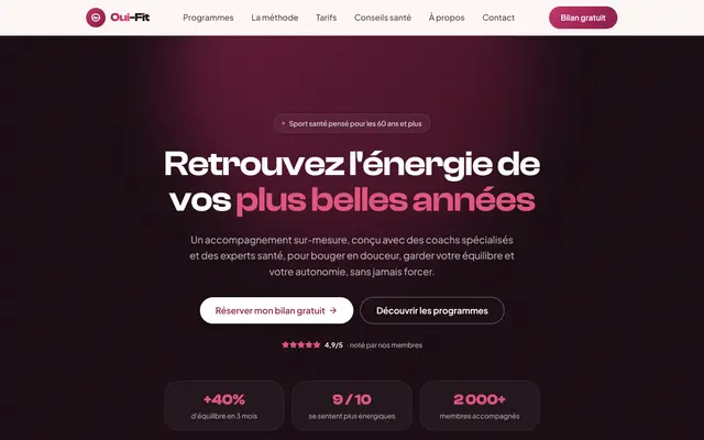 Page d'accueil de Oui-Fit
